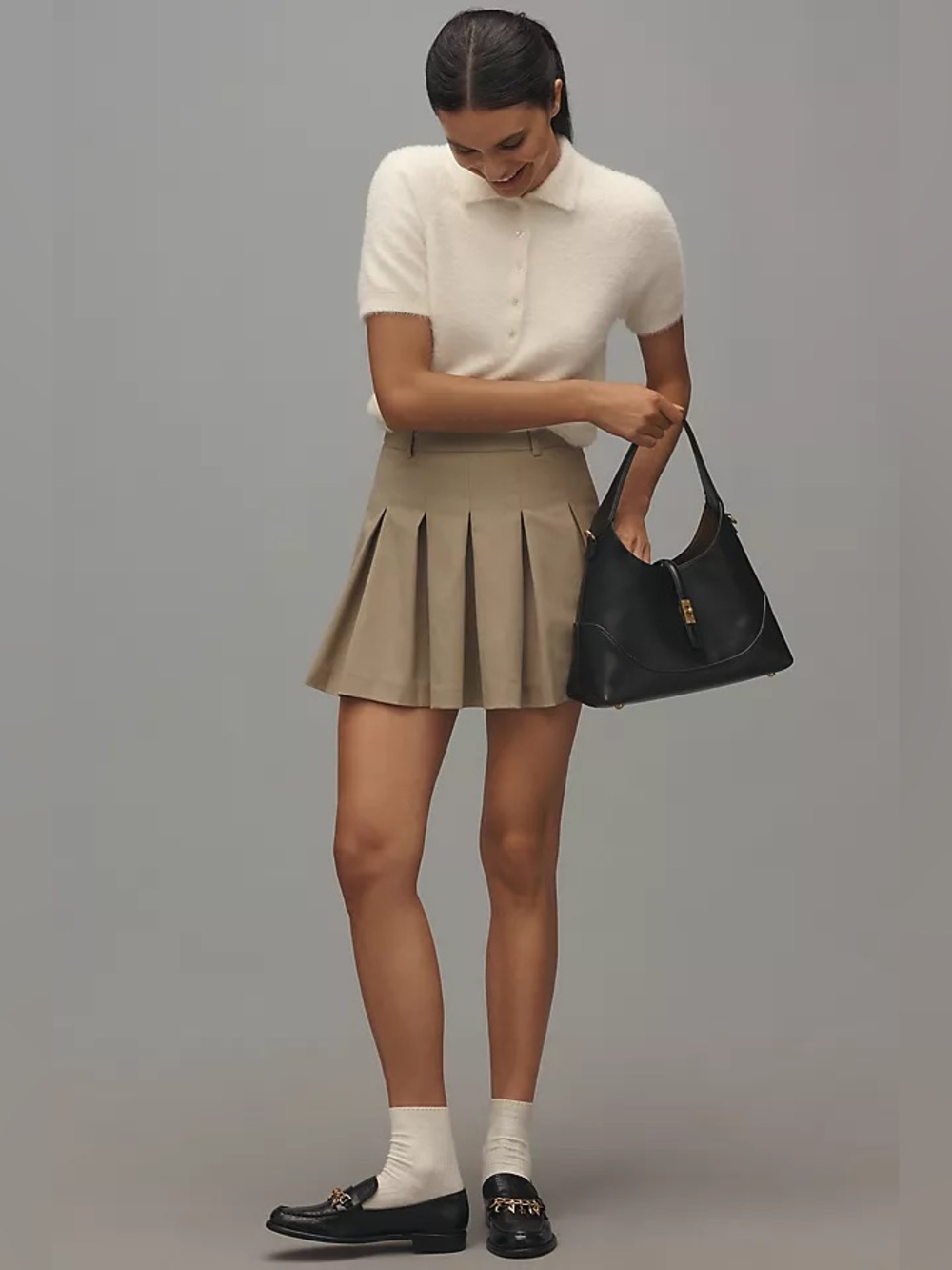 En Saison Khaki Preppy Pleat Skater Skirt Pin Stripe Medium